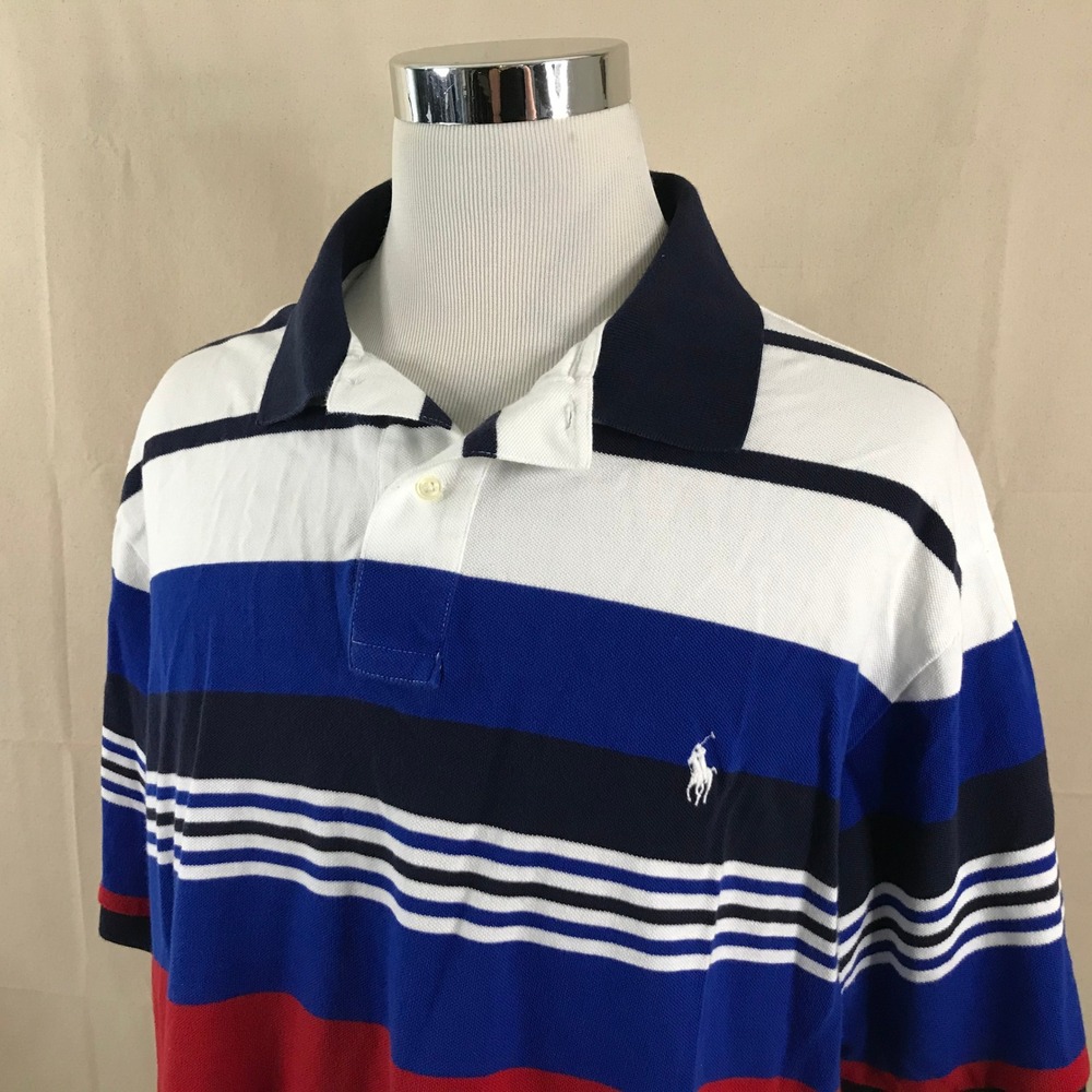 Polo Ralph Lauren 2XLT Tall Polo Shirt Red White Blue Striped Cotton Casual Mens